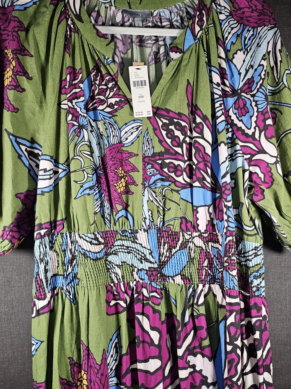 Anthropologie Olive Green Floral Midi Dress with Purple & Blue Accents - Picture 3 of 7